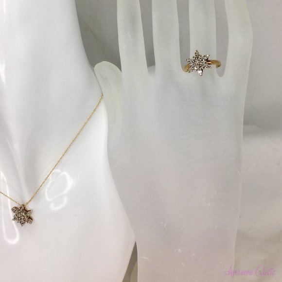 10k Diamond Ring/Earrings/Pendant Snowflake Set - Sz 5.5 - Great Winter Gift! - Picture 7 of 16